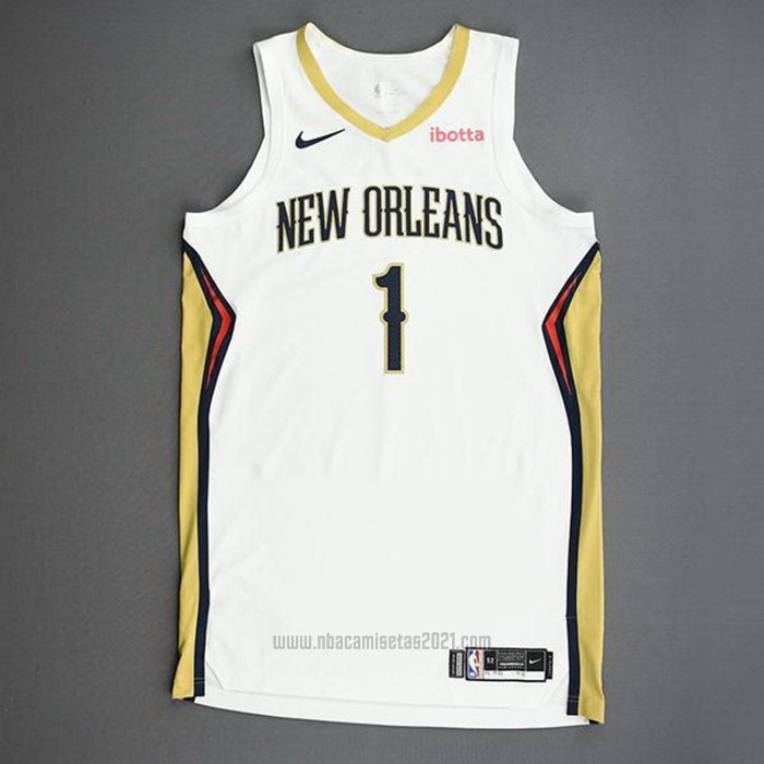 Camiseta New Orleans Pelicans Zion Williamson #1 Association Autentico 2020-21 Blanco